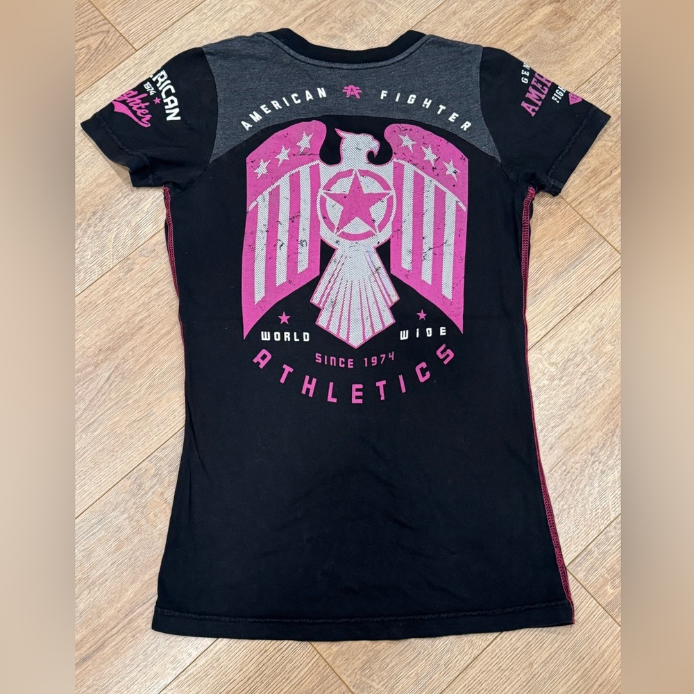 American Fighter Black Tee with Pink Logo - Picture 3 of 5